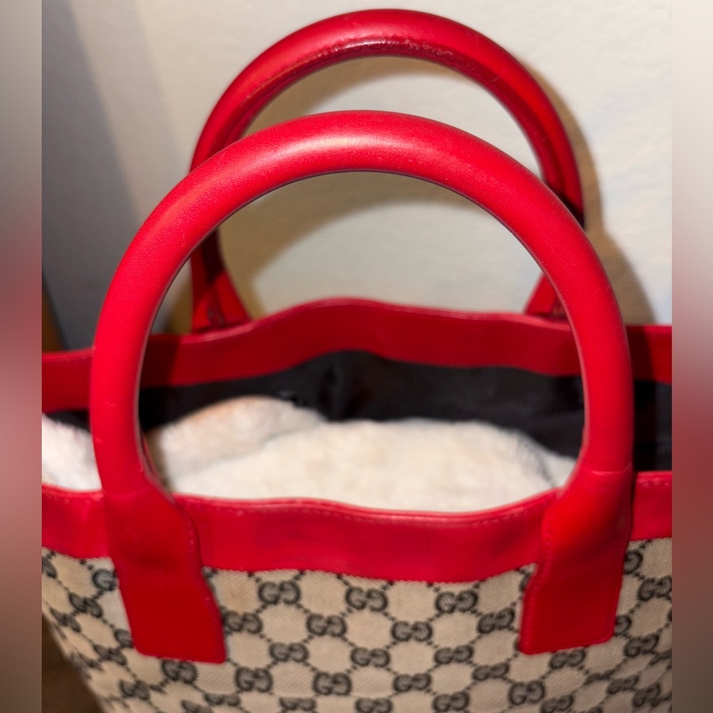 Gucci Red and Brown Monogram Tote Bag - Picture 13 of 16